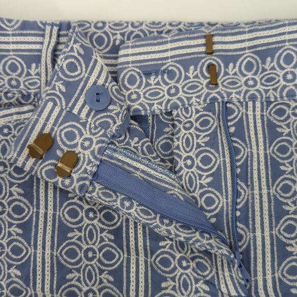 Ann Taylor LOFT Blue White Geometric Floral Embroidered Riviera Cotton Shorts 12 - Picture 3 of 11